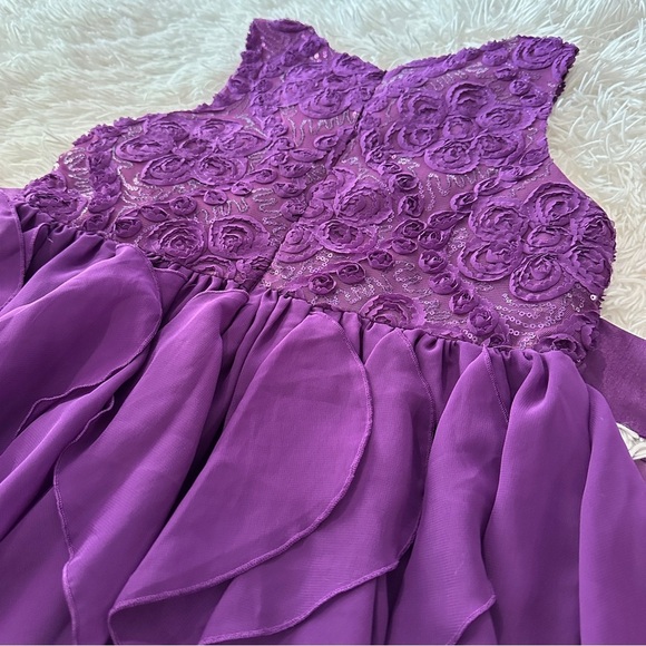 Charming Mia Juliana Girls Purple Ruffle Party Dress w/ Lace & Bow – Size 16 - Picture 11 of 15